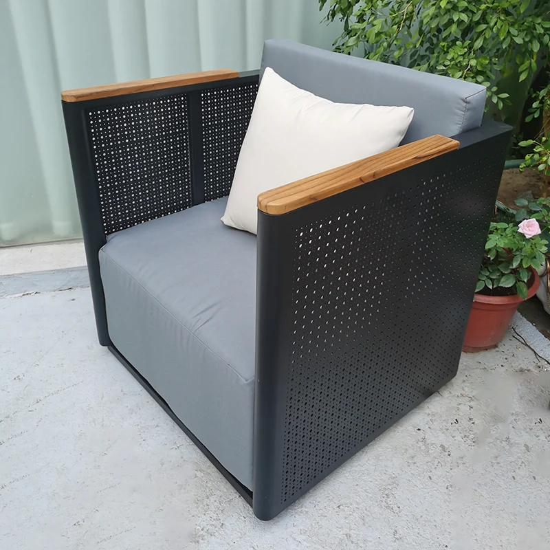 The Perfect Blend of Style and Durability: Modern Outdoor Aluminum Frame Teak Armrest Sofa